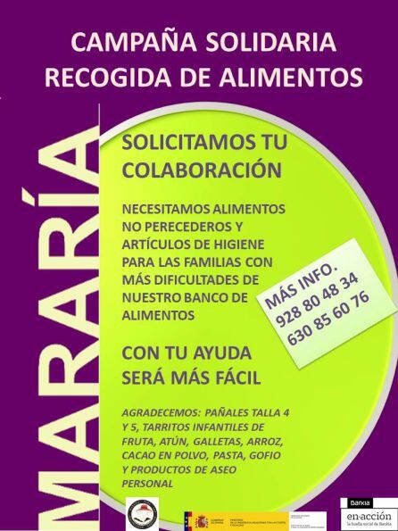 Campaña solidaria de recogida de alimentos de la asociación Mararía