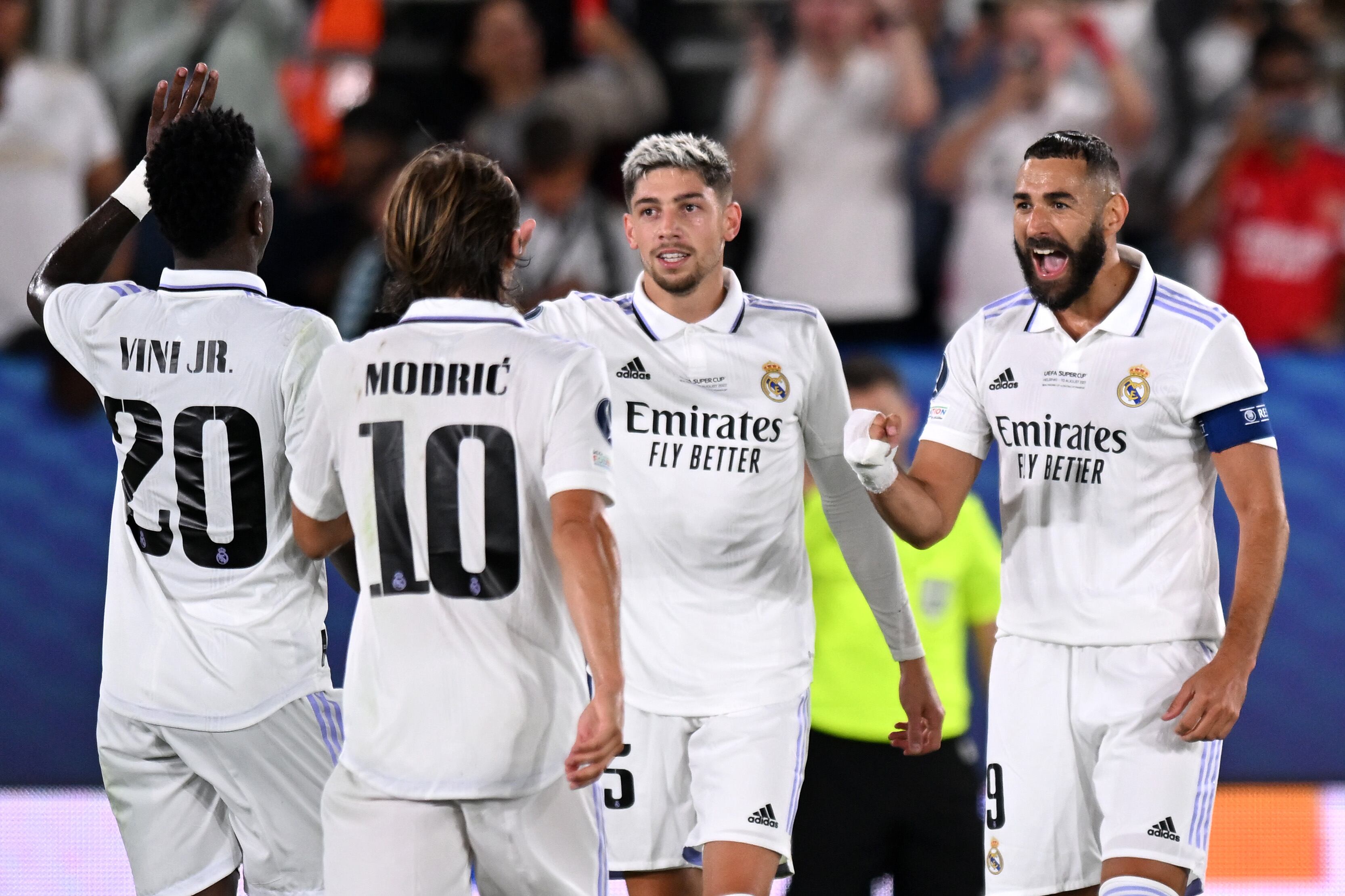 Vinicius, Modric, Valverde y Benzema, durante el choque ante el Eintracht de Frankfurt.