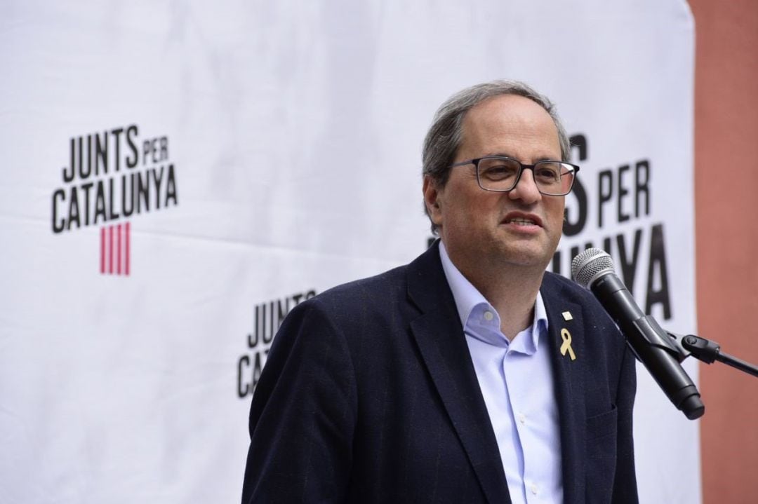 El presidente de la Generalitat, Quim Torra, en un mitin de JxCat.