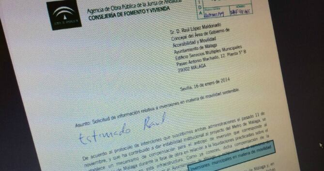 Carta enviada al Ayuntamiento de Málaga