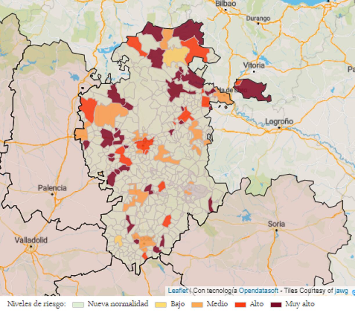 Mapa de la incidencia de la pandemia en la provinci a 2 de marzo de 2022a de Burgos