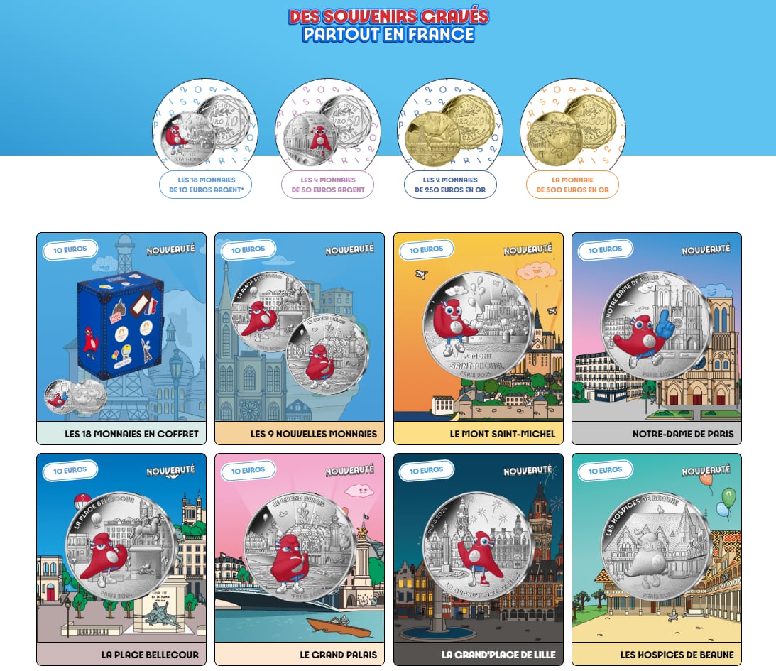 La Accueil Monnaie de París ha puesto a la venta varias monedas conmemorativas de los Juegos Olímpicos. (Captura de pantalla de la web de la Accueil Monnaie de París)