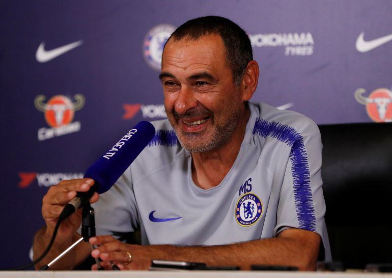 Sarri, durante una rueda de prensa