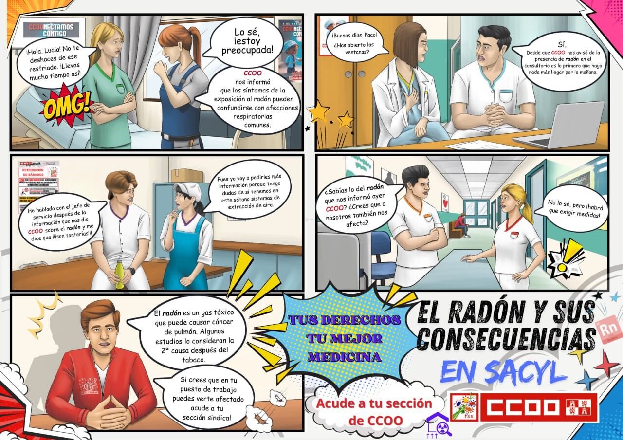 Comic publicado por CCOO para prevenir de las consecuencias del gas radón
