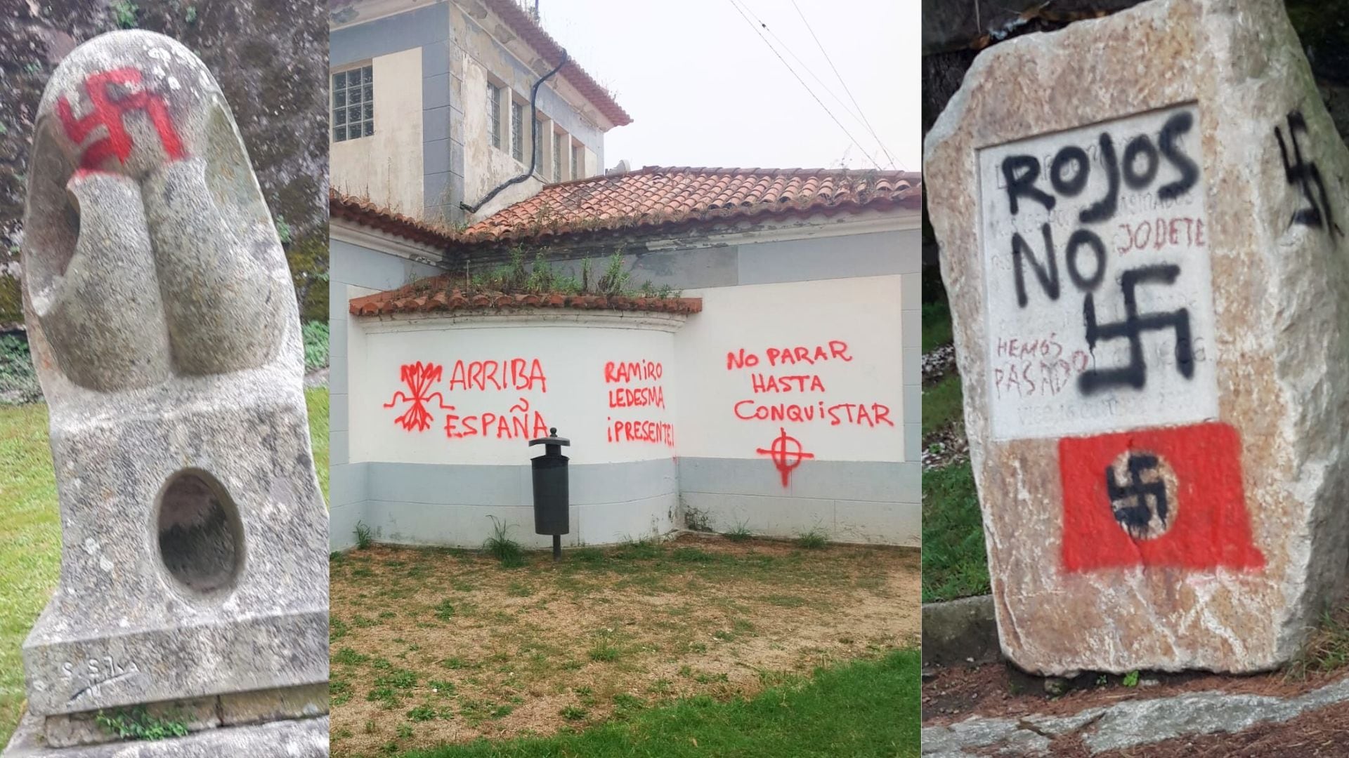 Pintadas fascistas y antidemocráticas en el Monte do Castro en Vigo