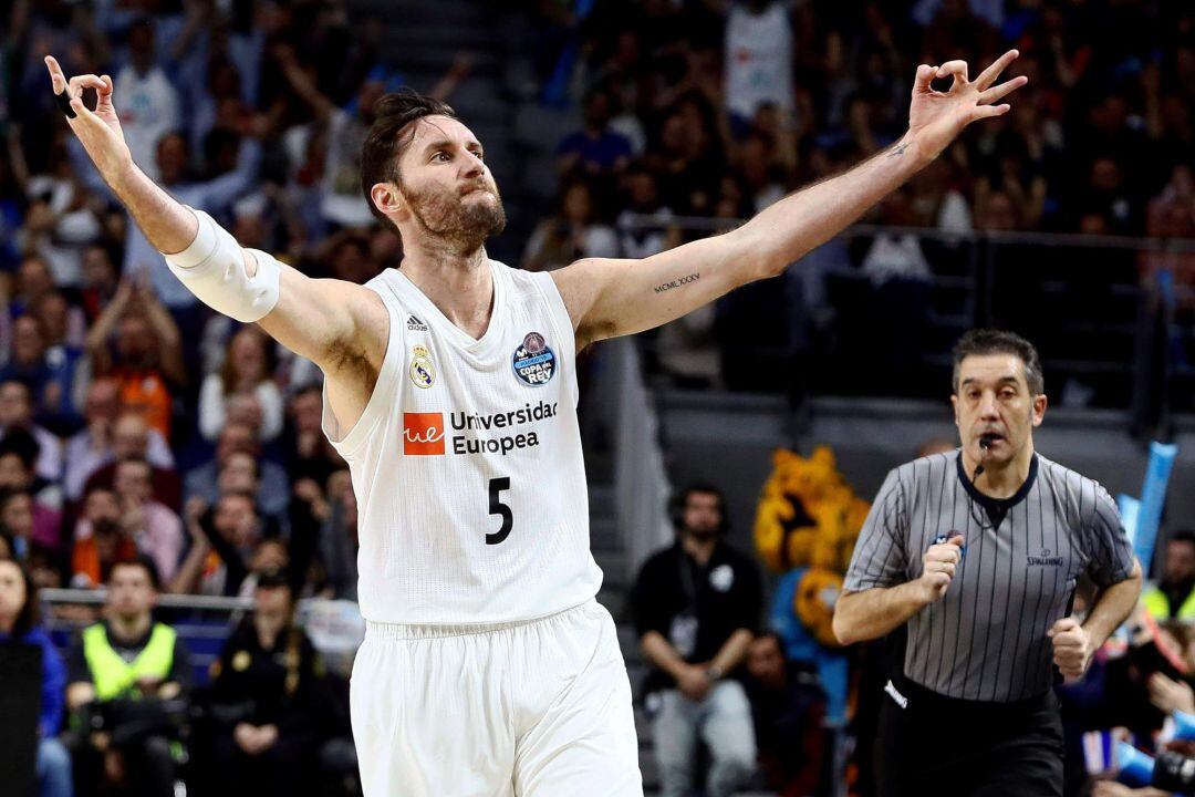 Rudy Fernández celebra una canasta ante el Barcelona durante la final de la Copa del Rey