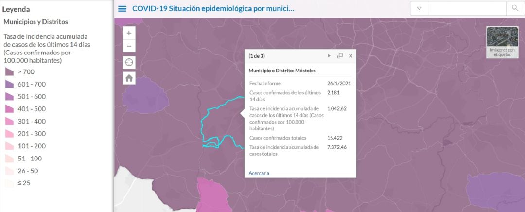 Situación epidemiológica de Móstoles a 26 de enero de 2021