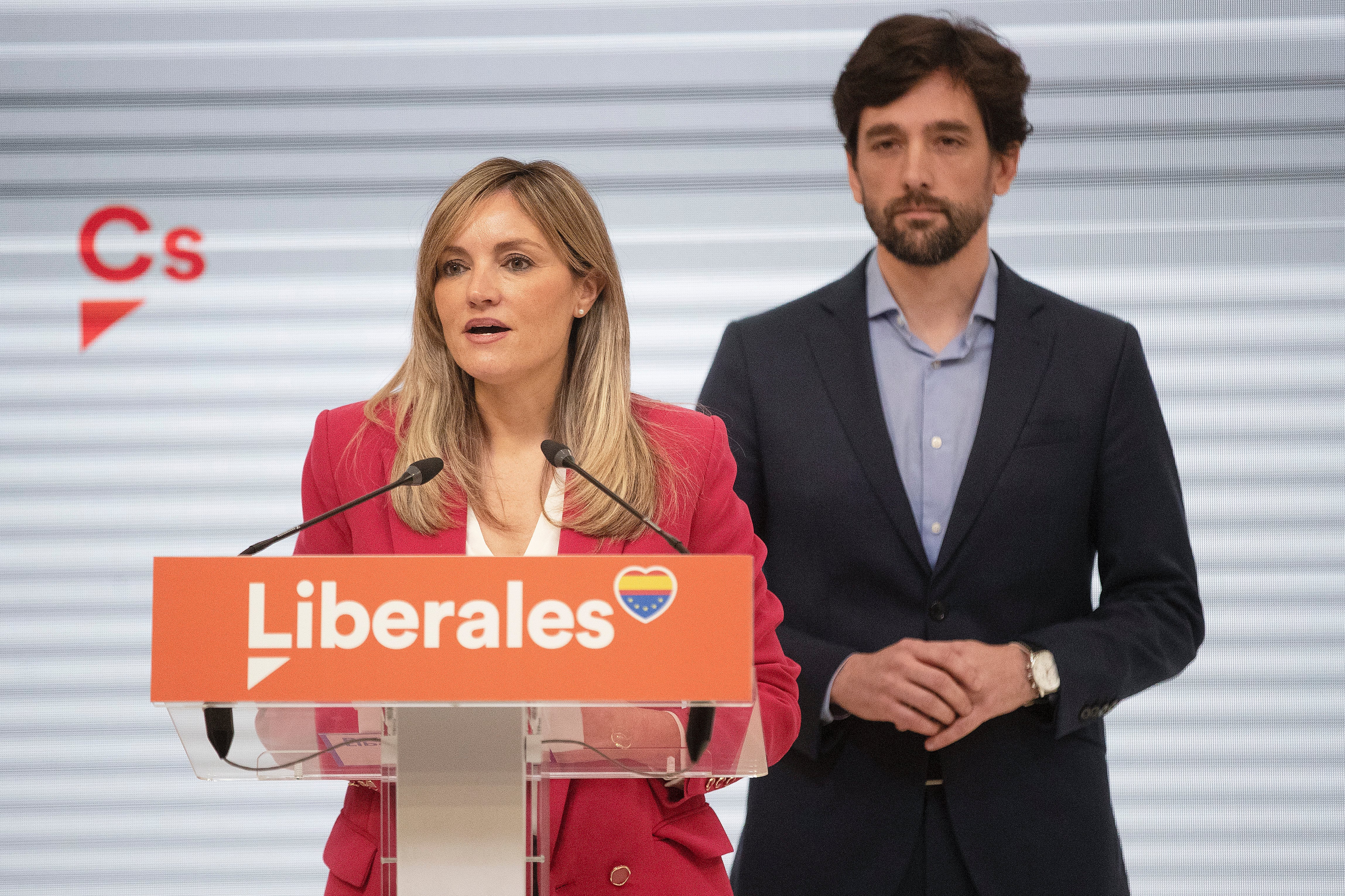 MADRID, 13/01/2023.- Patricia Guasp y Adrián Vázquez, líderes de &#039;Renace tu Partido&#039;, la candidatura ganadora de las primarias para liderar Ciudadanos, ofrecen una rueda de prensa este viernes en la sede de la formación. EFE/ J.P.Gandul
