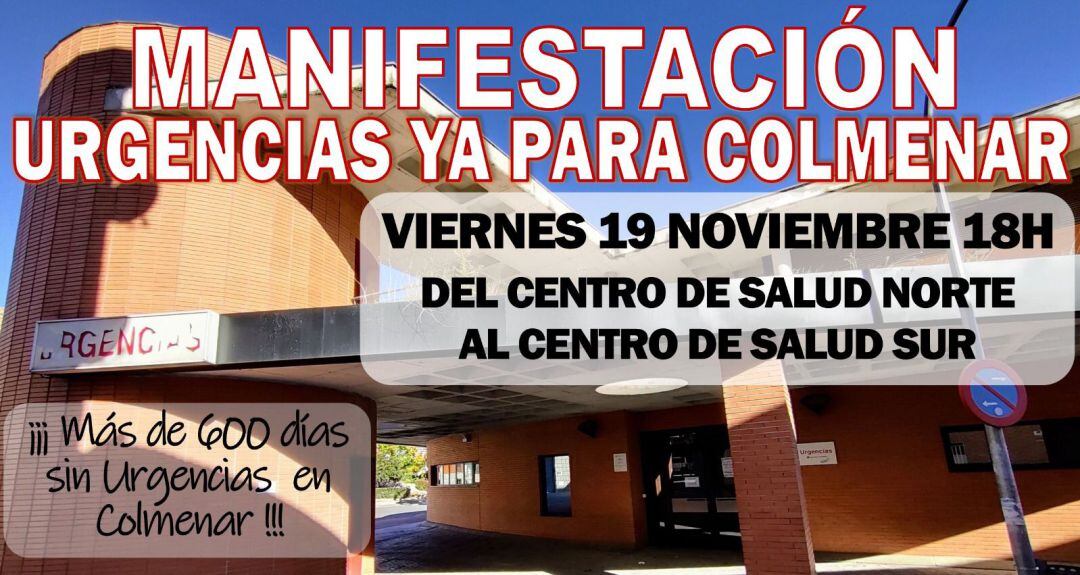 Cartel de la convocatoria de la manifestación para reclamar la apertura del SUAP Colmenar Viejo