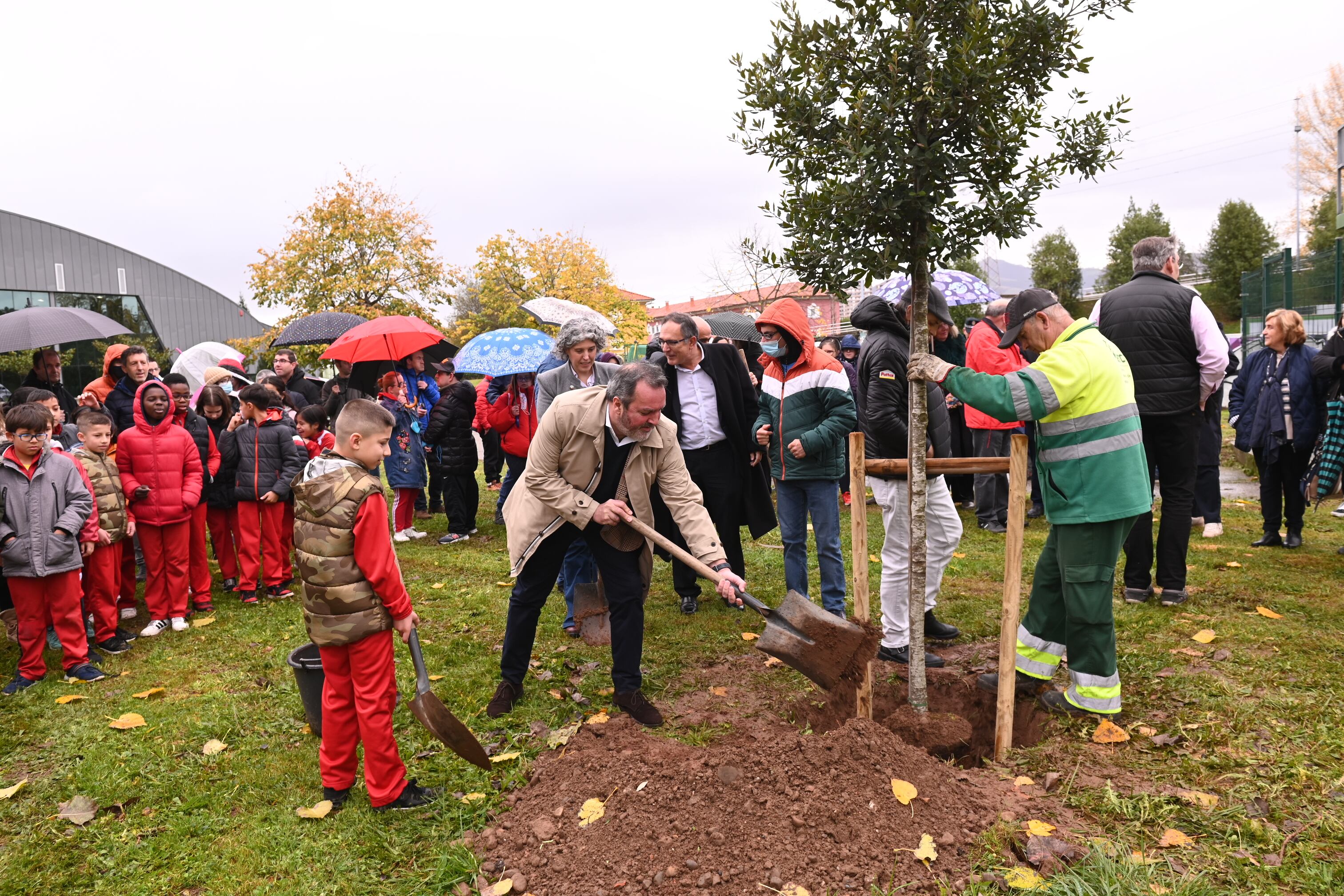 El director comercial de SER Cantabria, Óscar Bueno, durante la plantación del árbol 38 del Bosque de la Solidaridad.