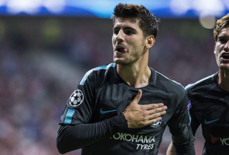 Morata celebra su gol en el Wanda Metropolitano