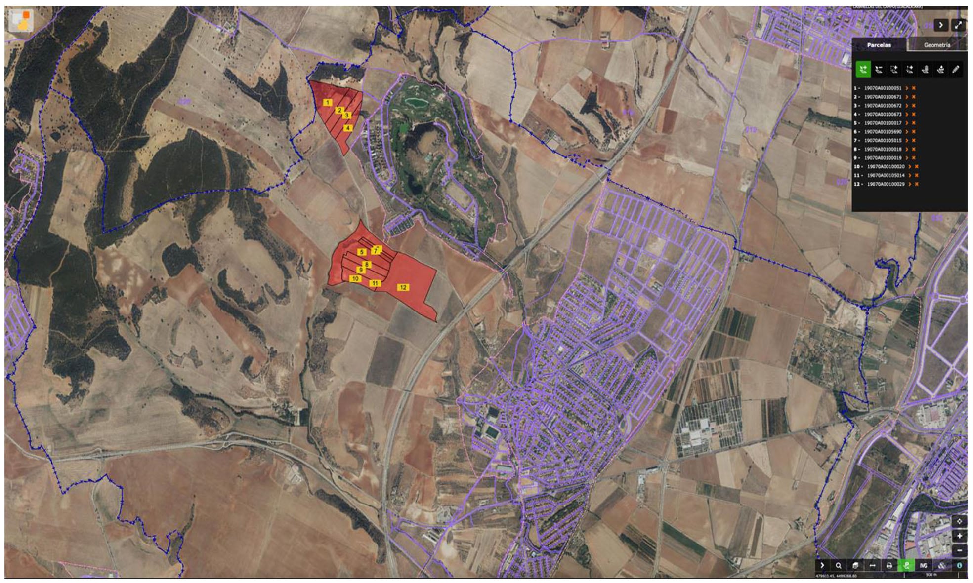 Parcelas afectadas por el proyecto &#039;Centauro&#039; junto al campo de golf de Cabanillas