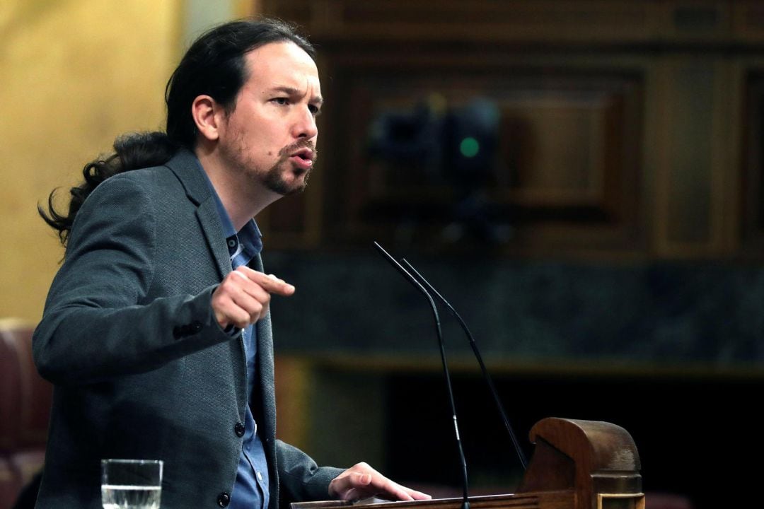 El líder de Podemos, Pablo Iglesias, durante una de sus intervenciones en el Congreso de los Diputados 