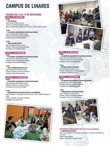 Programación Semana de la ciencia 2023 en Linares