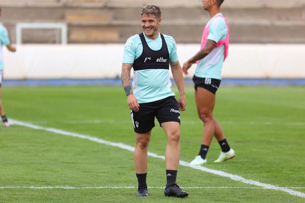 Juanma García, durante un entrenamiento con el Albacete