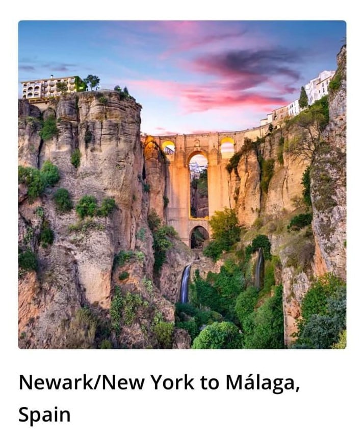 Imagen de la página web de la aerolínea americana donde se muestra el Puente Nuevo de Ronda