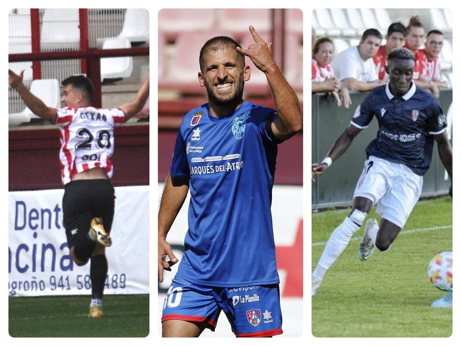 Gexan Elosegi, Álex Arias y Zourdine Thior en partidos de esta temporada con sus respectivos clubes