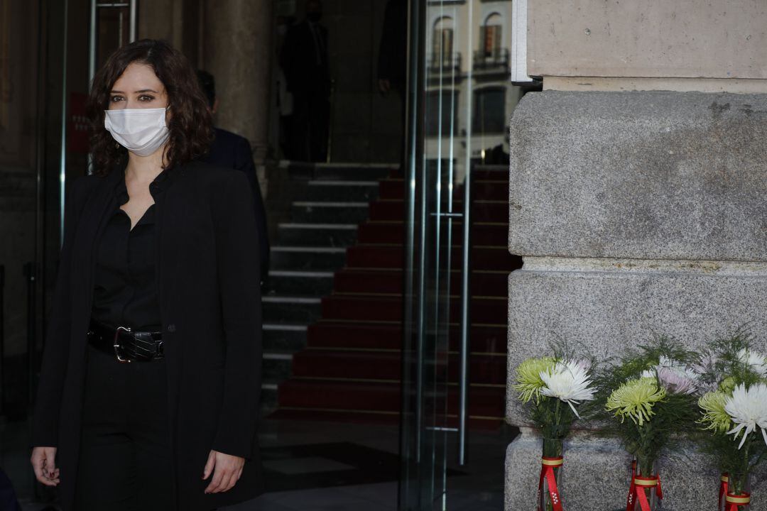 La presidenta de la Comunidad de Madrid, Isabel Díaz Ayuso, durante el homenaje a las víctimas del Covid-19 del pasado 18 de octubre de 2020.
