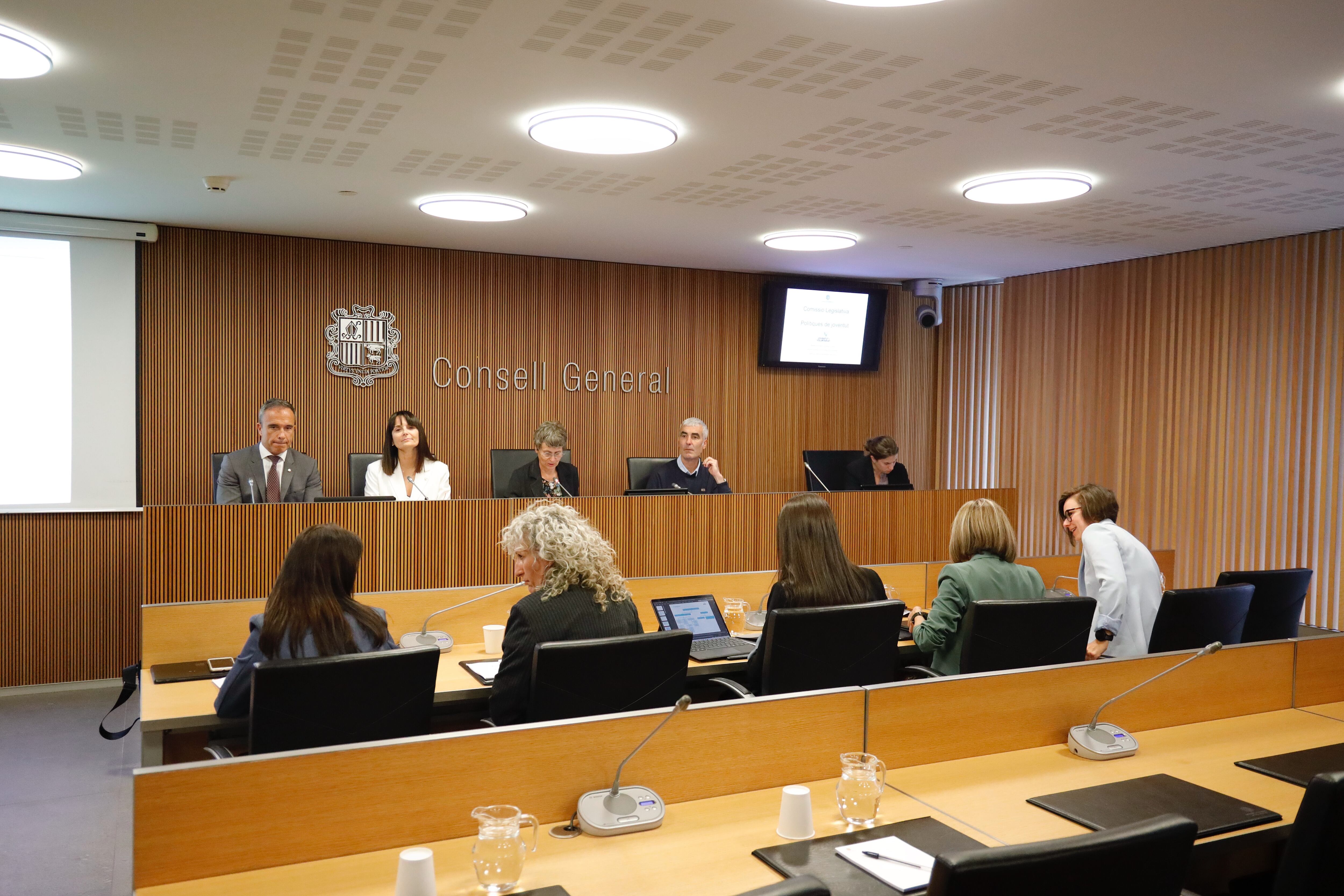 La ministra de Cultura, Joventut i Esports, Mònica Bonell, i el secretari d'Estat, Alain Cabanes, en comapreixença parlamentària