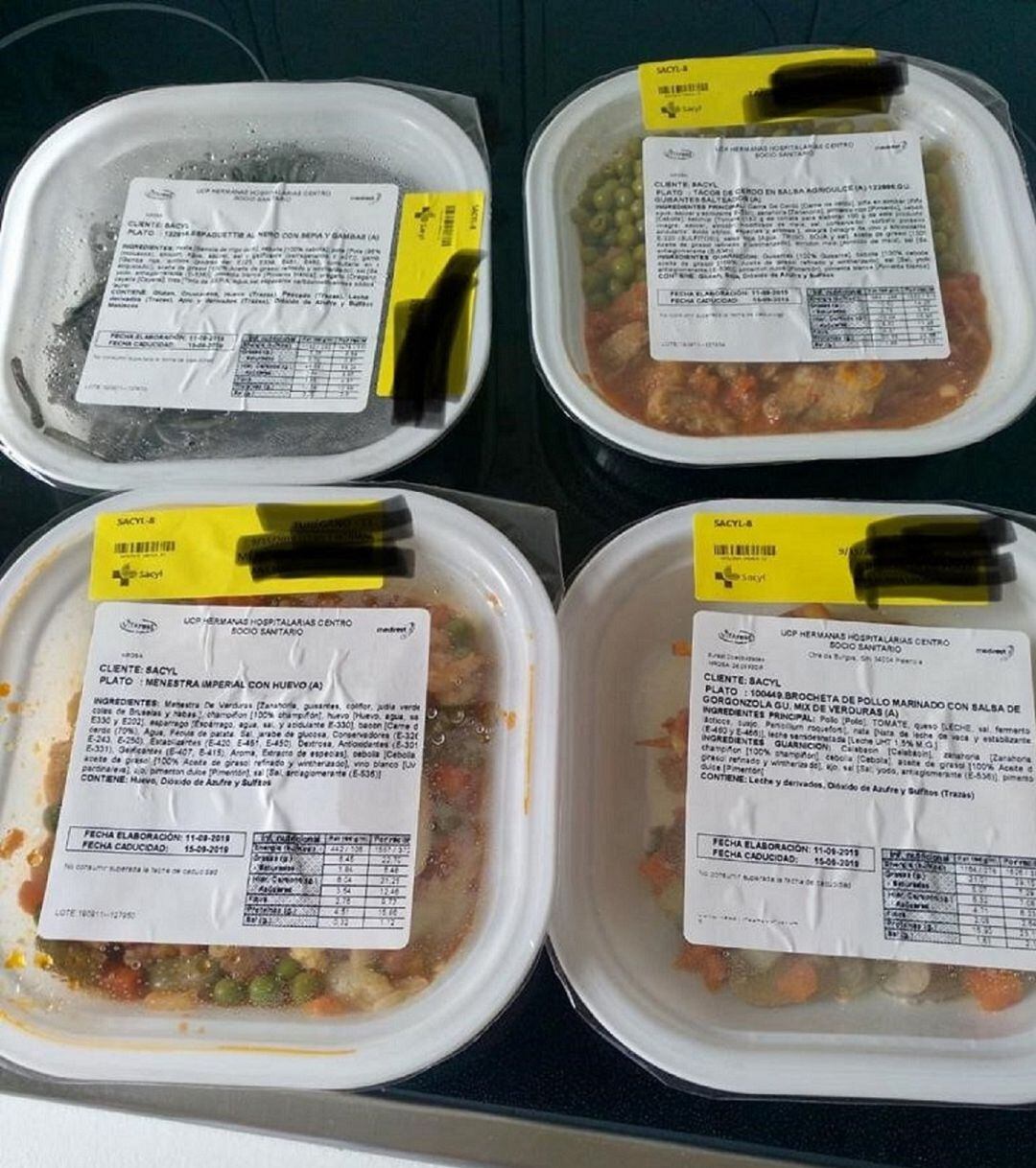 Comida suministrada al personal de guardia del sacyl con la fecha de consumo preferente sobrepasada