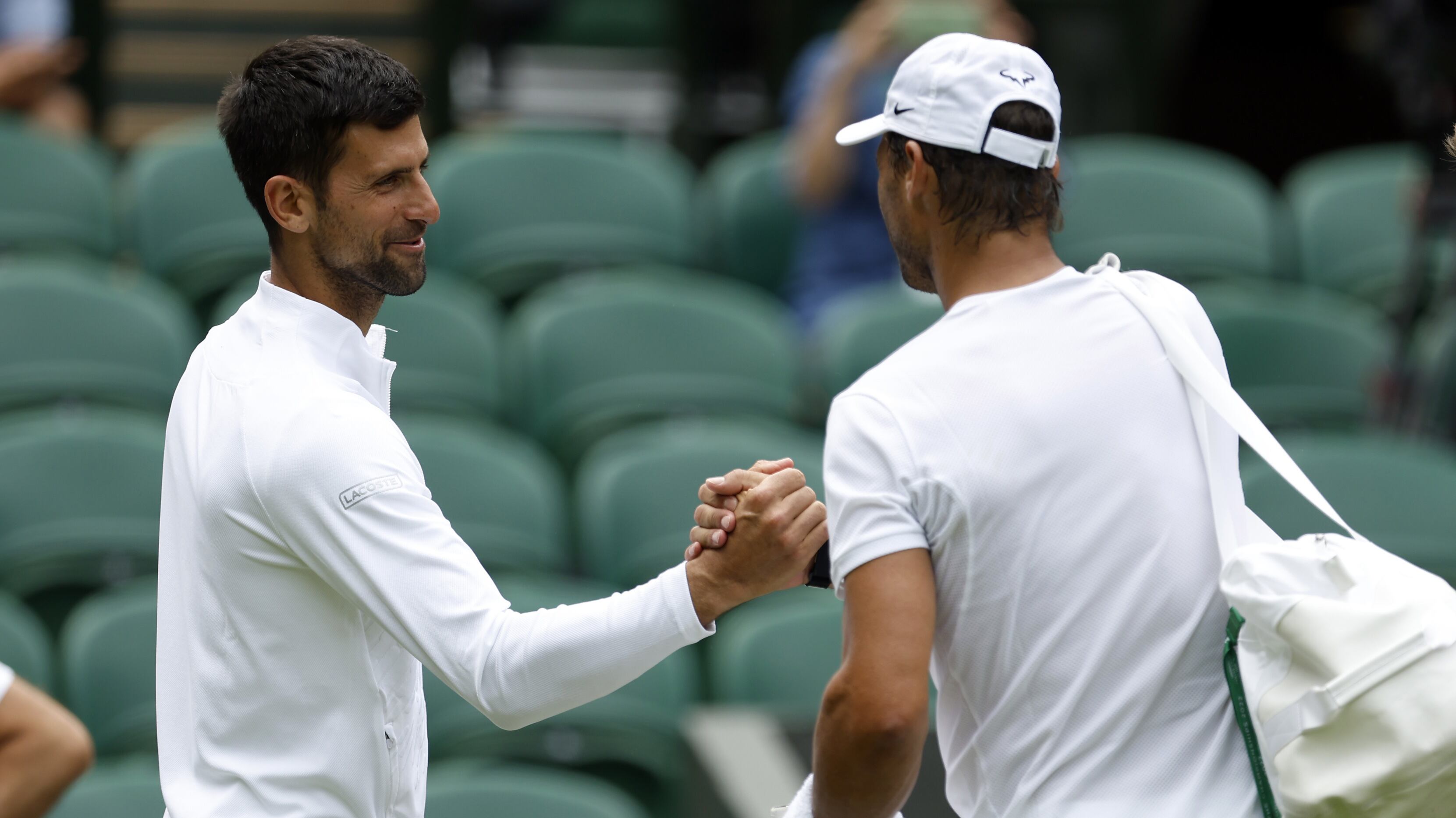 Rafa Nadal y Novak Djokovic, entrenando juntos en Wimbledon