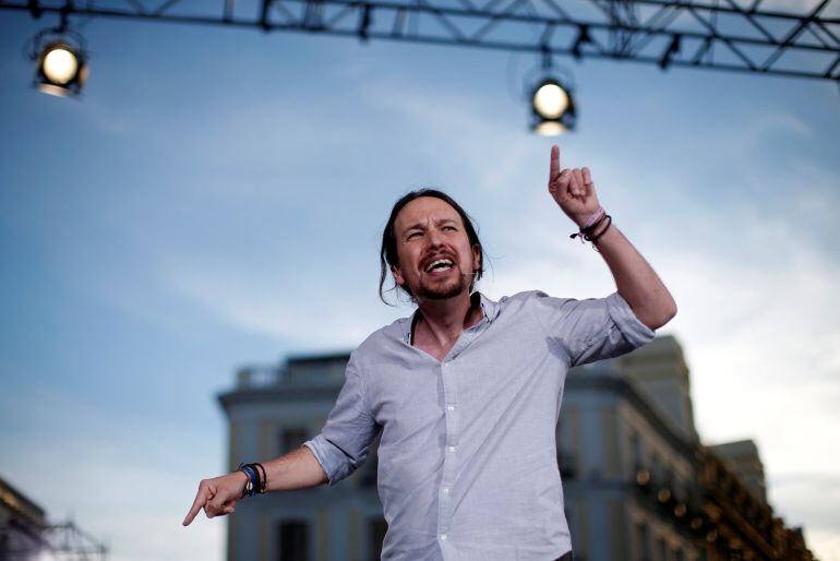 Pablo Iglesias, durante la concentración en la Puerta del Sol