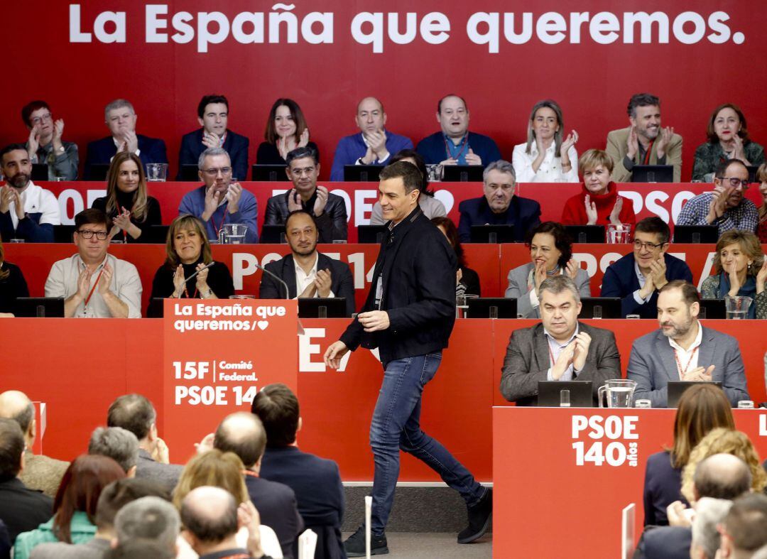 El presidente del gobierno y Secretario General del PSOE, Pedro Sánchez, durante su intervención en el Comité Federal del PSOE