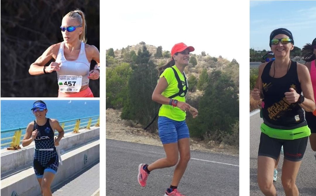 Gloria Soriano, Lucia Luna, María Sánchez y Esther Blat preparando su primera maratón