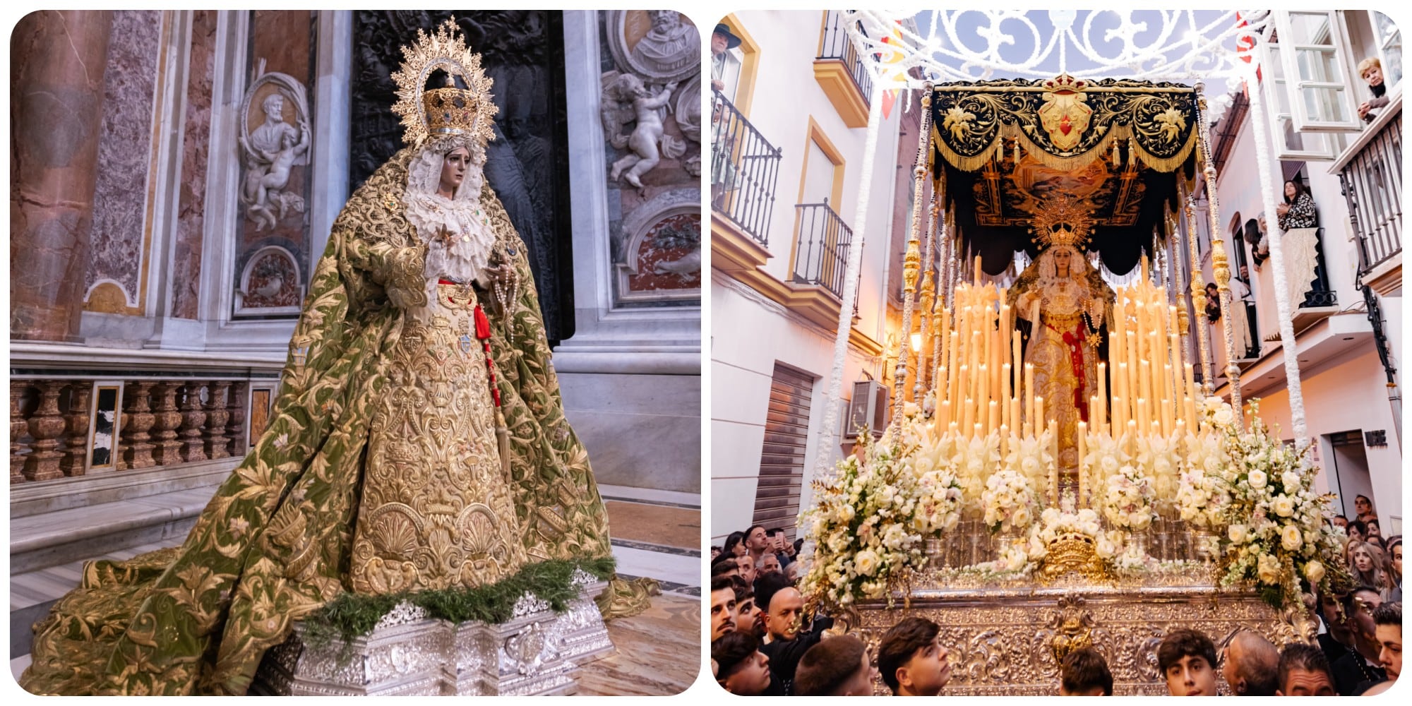 A la izquierda María Santísima de la Esperanza y a la derecha imagen del trono de la Virgen de los Dolores de Álora