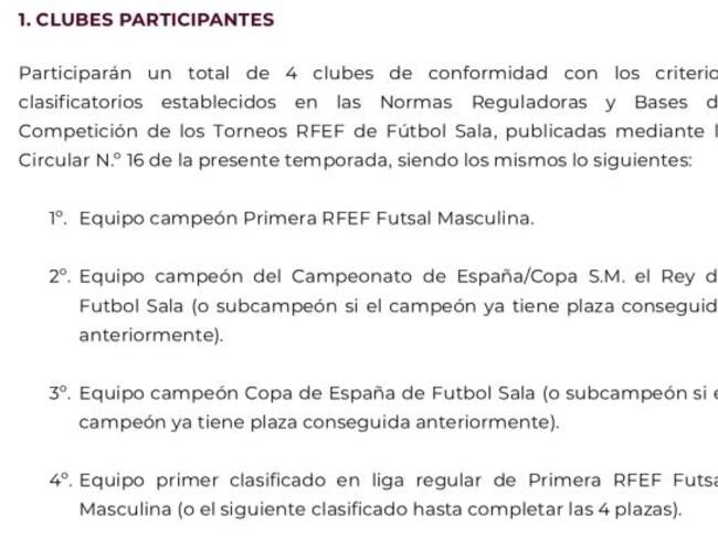 Criterios de selección clubes participantes Supercopa de España