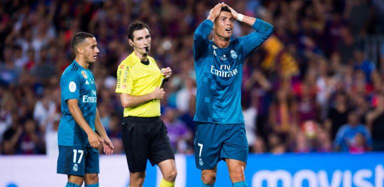 Cristiano Ronaldo, en la expulsión ante el Real Madrid en la Supercopa de España.