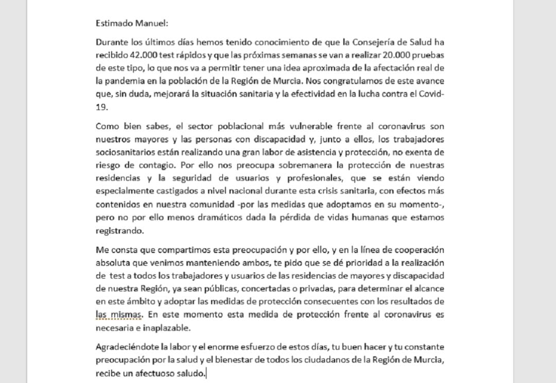 Carta de Isabel Franco a Manuel Villegas