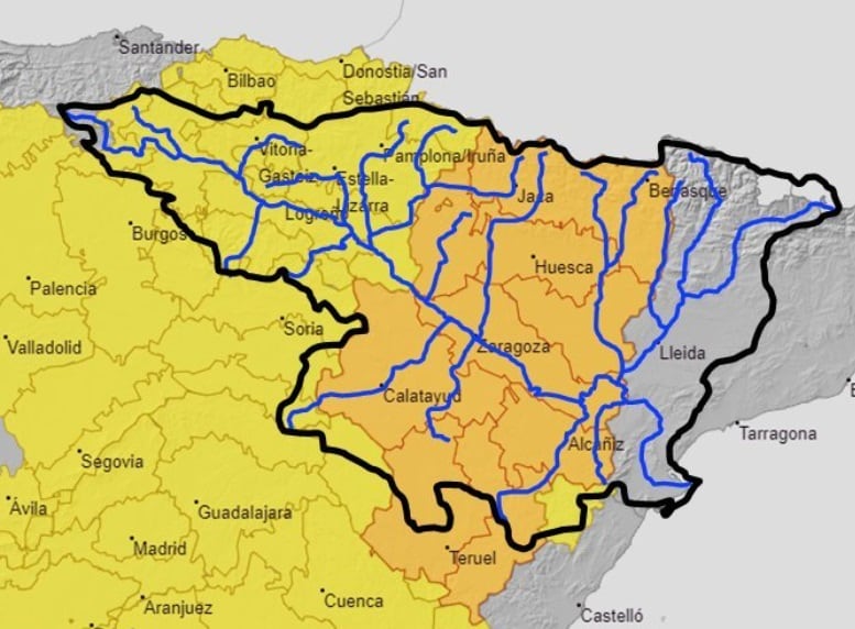 Posibles crecidas súbitas importantes en barrancos de la cuenca del Ebro