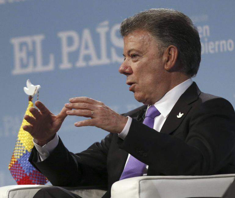 El presidente de Colombia, Juan Manuel Santos Calderón, durante el Foro por la Paz en Colombia organizado por El País.