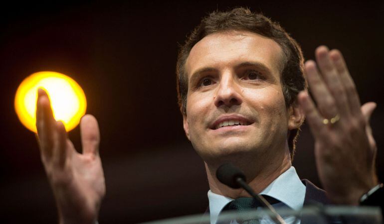 El candidato a presidir el Partido Popular Pablo Casado, durante el acto por la libertad en Madrid