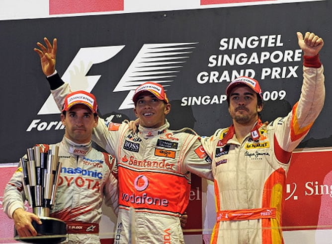 Glock, Hamilton y Alonso, en el podio de Singapur