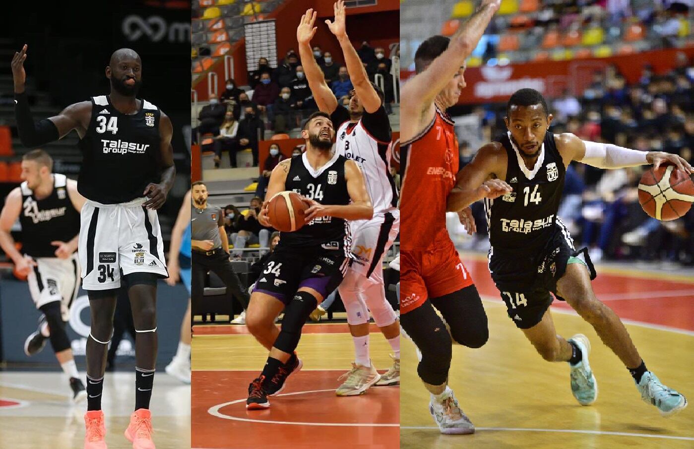 Mansour, Astilleros y Kimbrough con la camiseta del CB Cartagena