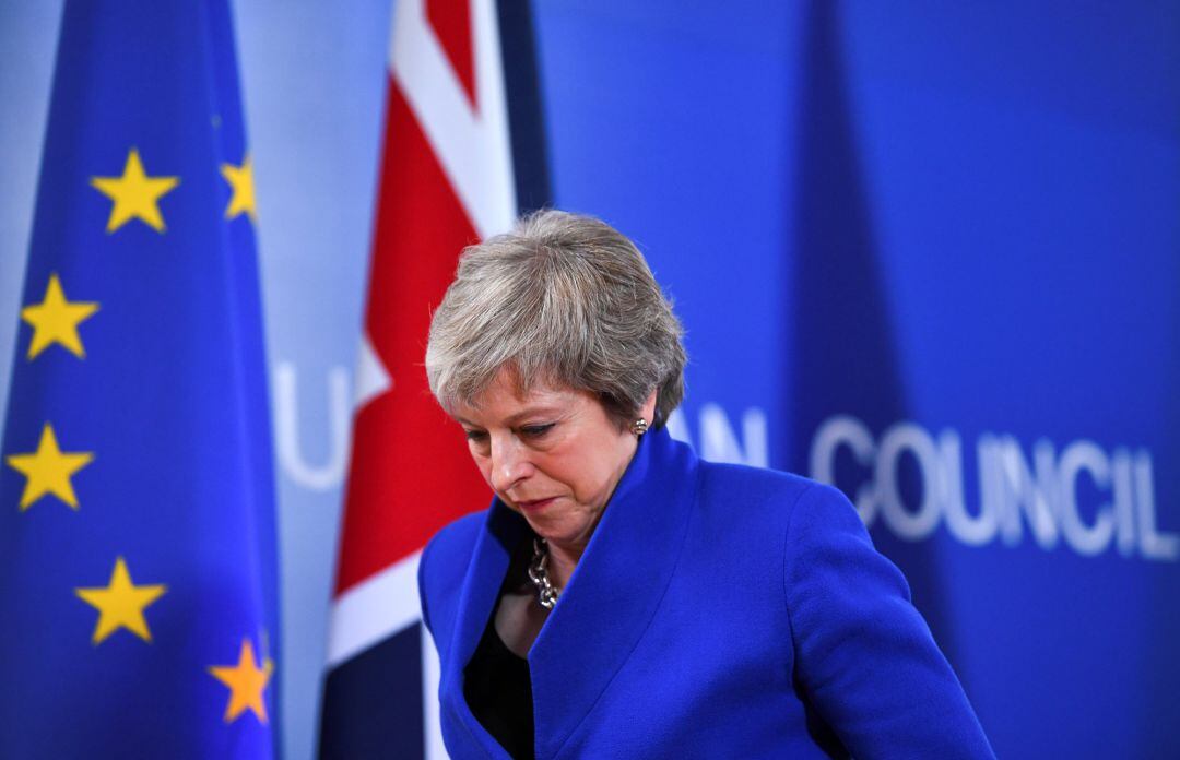 La primera ministra británica,Theresa May, en conferencia de prensa al término del Consejo Europeo en Bruselas, el 25 de noviembre de 2018.