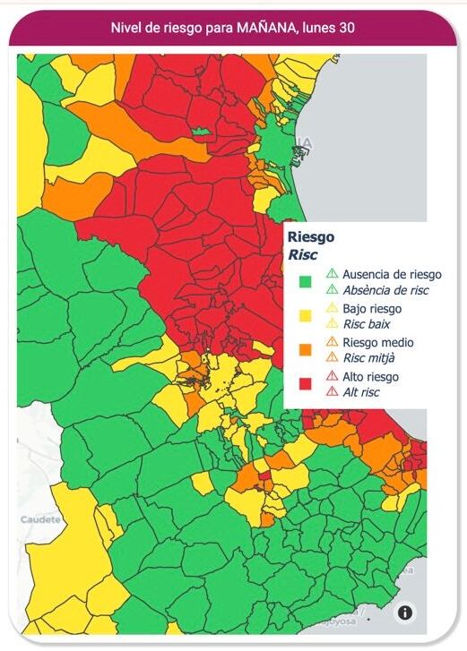 Alerta de calor para mañana lunes 30 de junio. Fuente: GVA Sanitat