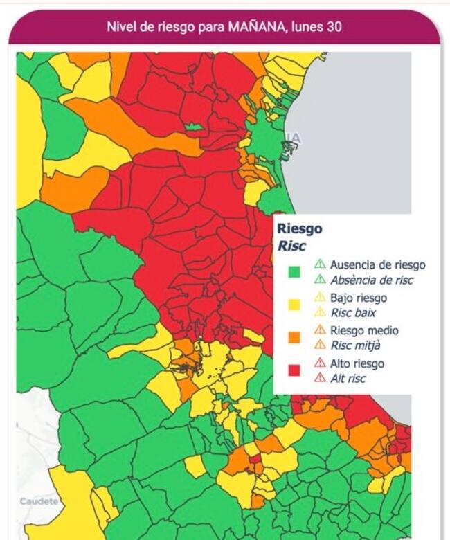 Alerta de calor para mañana lunes 30 de junio. Fuente: GVA Sanitat