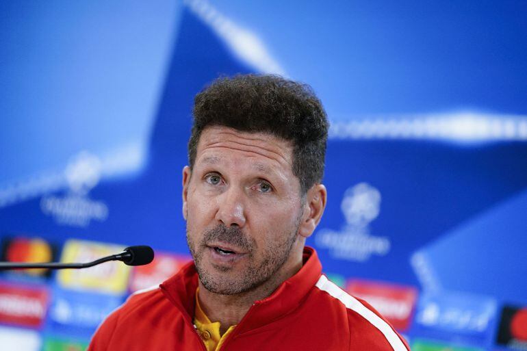 Simeone durante la rueda de prensa en el Wanda Metropolitano. 