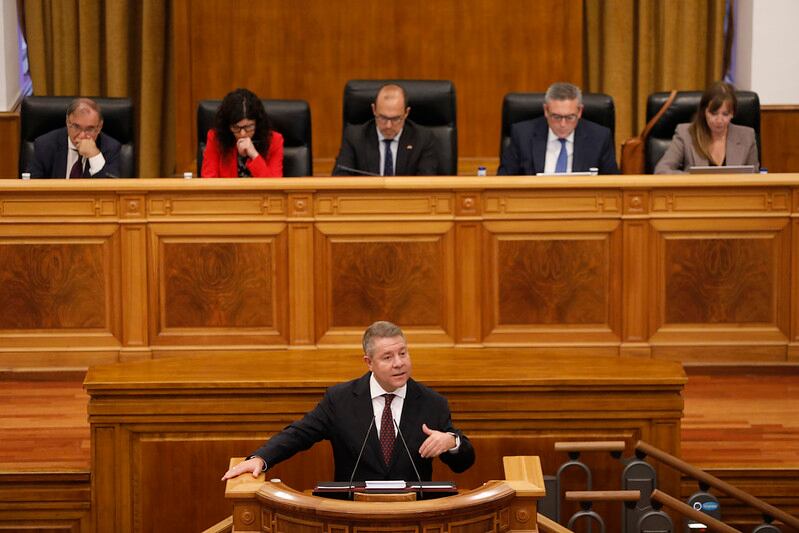 El presidente de Castilla-La Mancha, Emiliano García-Page, durante su intervención en el Debate sobre el Estado de la Región 2024.