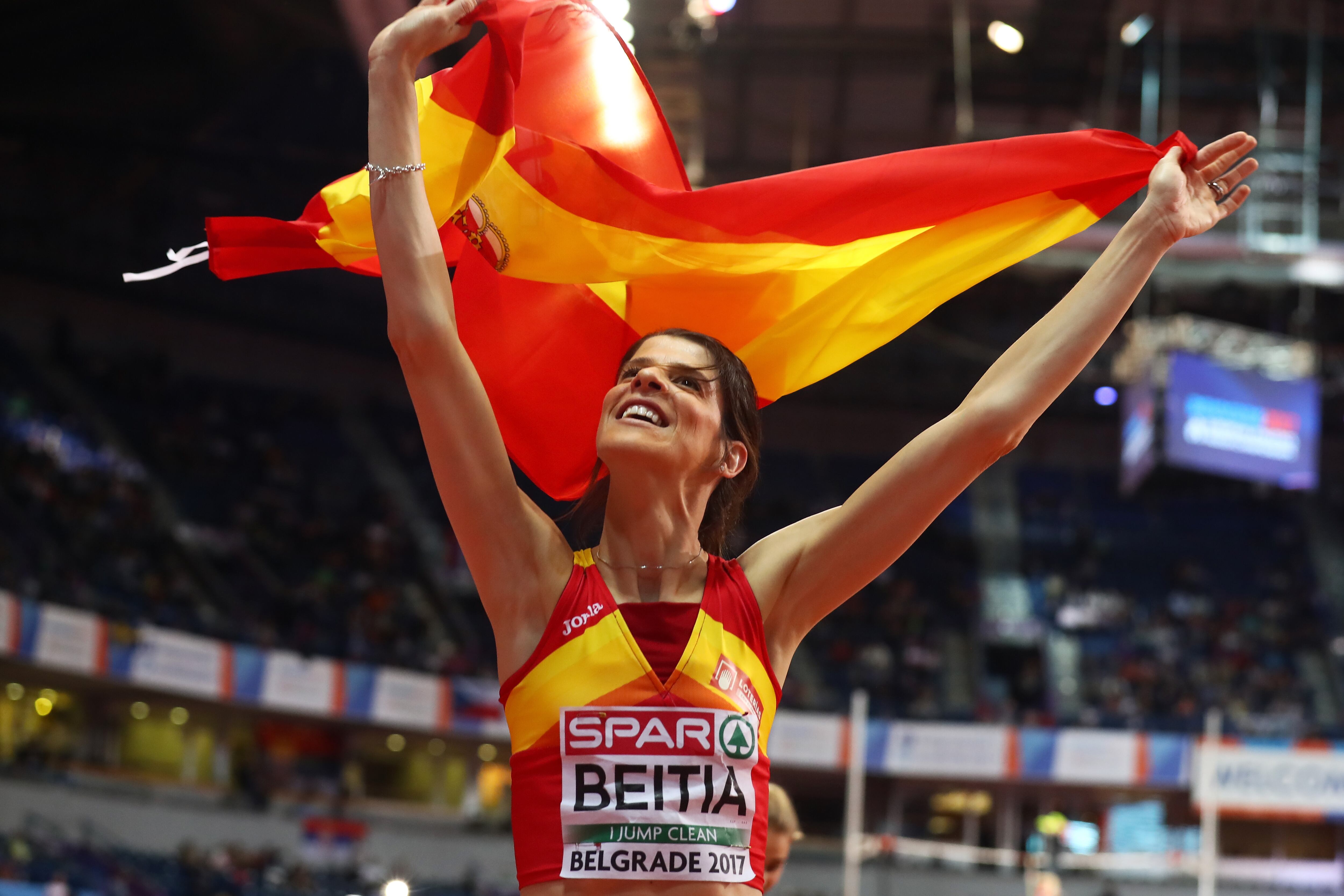 La campeona olímpica, Ruth Beitia, durante un campeonato europeo de atletismo.
