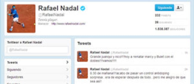 Rafael Nadal informó en su cuenta de Twitter del control