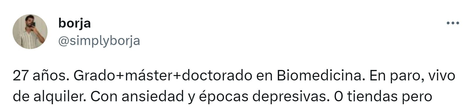 Parte del tuit de Borja sobre su situación laboral.