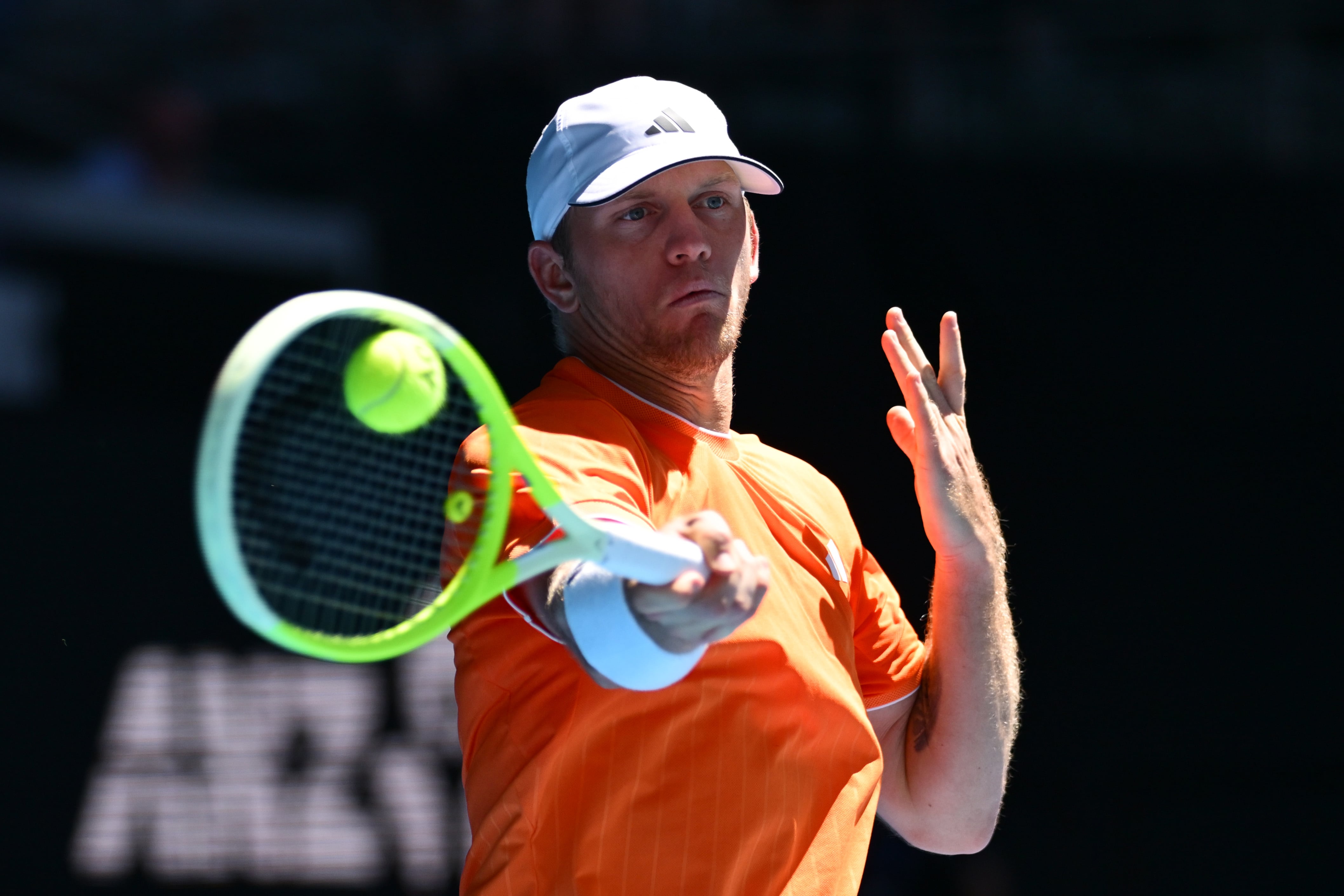 MELBOURNE, AUSTRALIA - JANUARY 23: Alejandro Davidovich Fokina of Spain plays a forehand against Tommy Paul of the United States in the Men's Singles Third Round during day six of the 2026 Australian Open at Melbourne Park on January 23, 2026 in Melbourne, Australia. (Photo by Quinn Rooney/Getty Images)