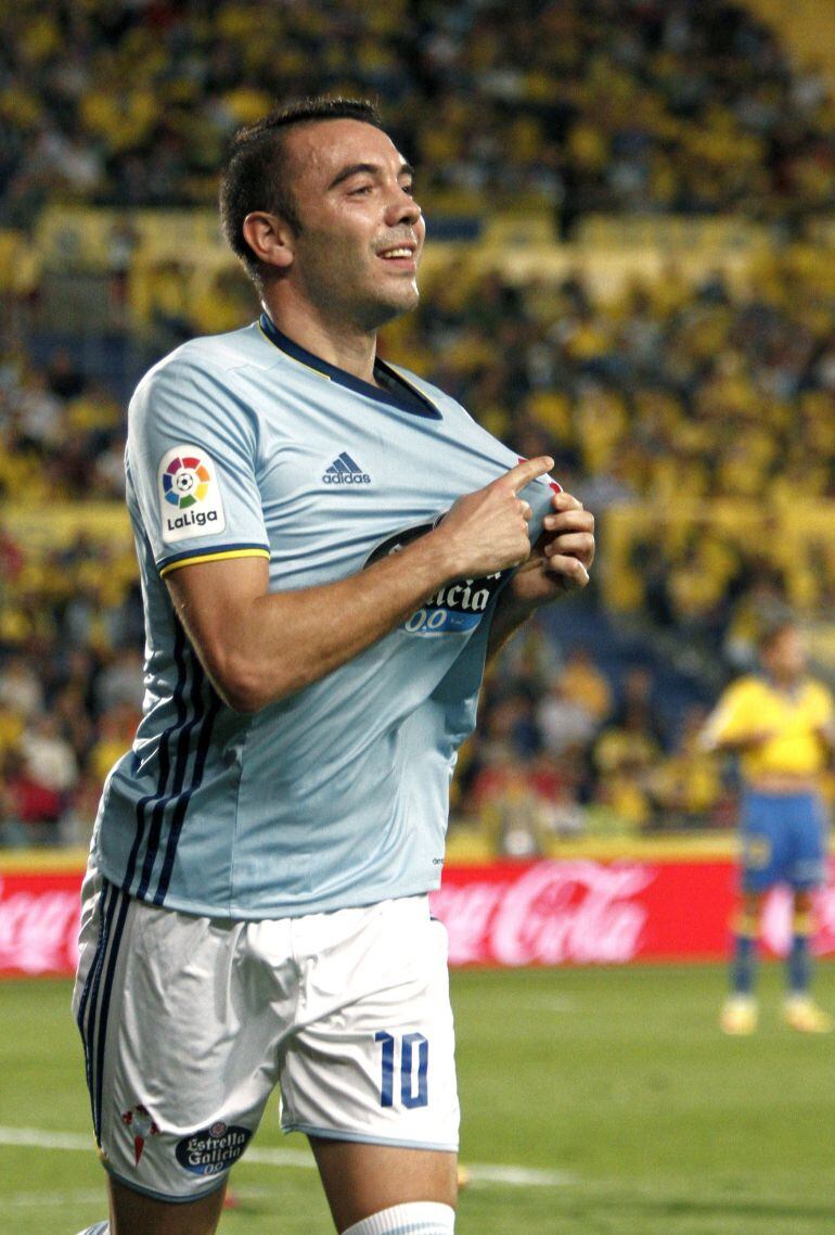 Aspas celebrando uno de sus goles contra Las Palmas