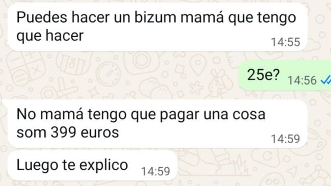 Captura de pantalla real de la estafa digital a madres de una de las víctimas de Castellón