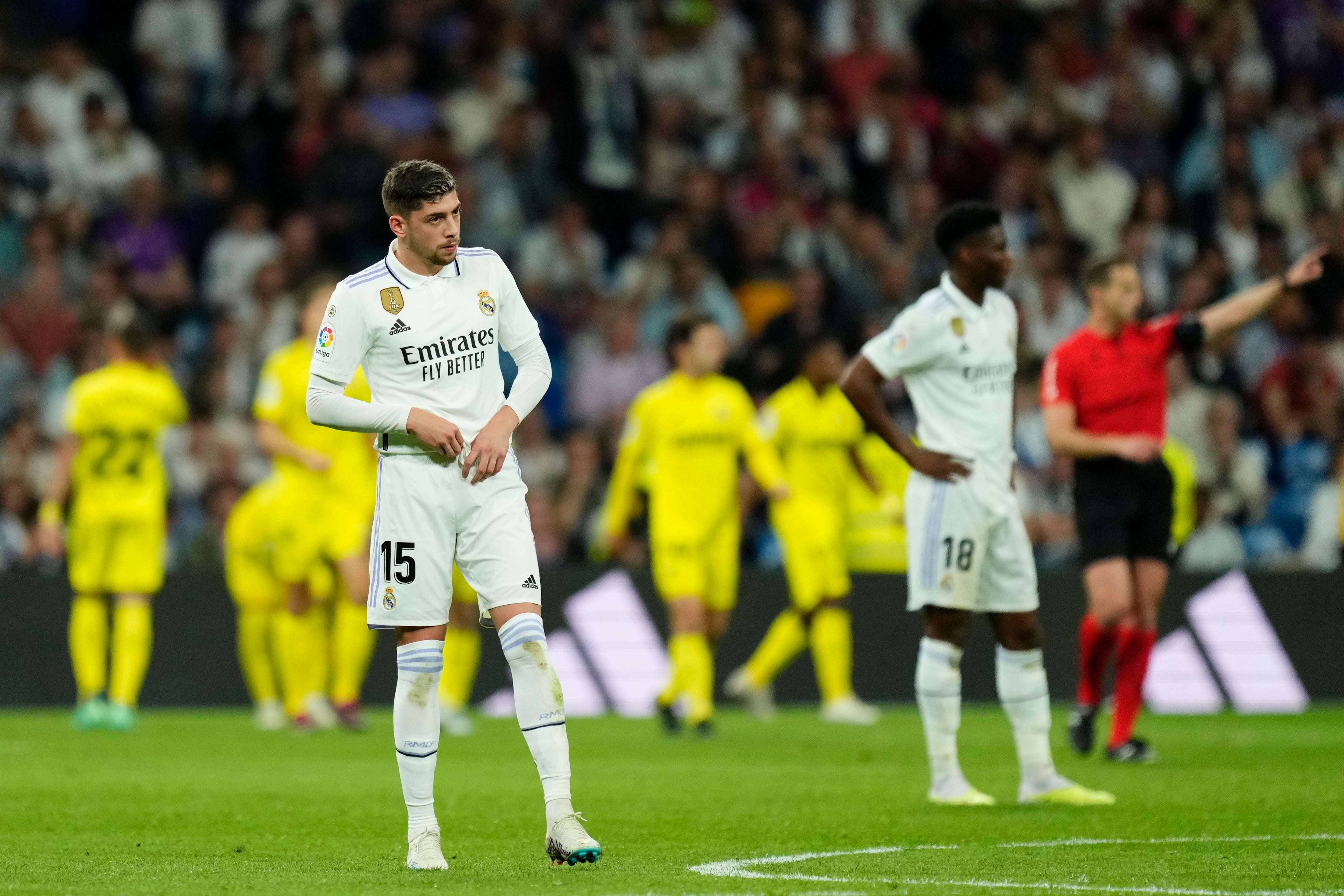 Valverde, durante el Real Madrid - Villarreal, el pasado 8 de abril.