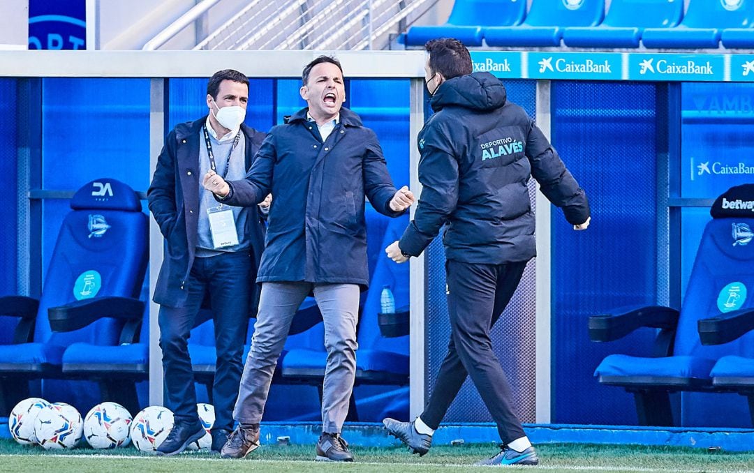 Javi Calleja celebra el triunfo ante el Villarreal